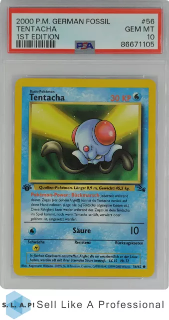 2000 Pokemon German Fossil 56 Tentacha 1St Edition Psa 10