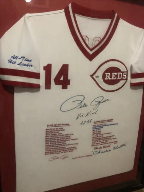 Framed Pete Rose “Hit King” Cincinnati Reds MLB Baseball Jersey  Autographed