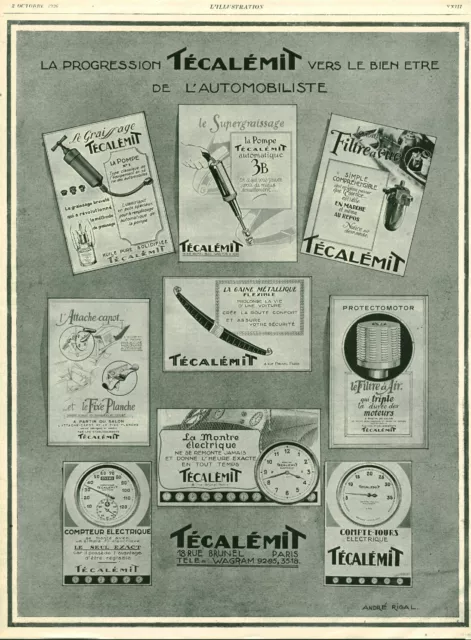 Publicité ancienne voiture automobile compteur técalémit 1926 issue de magazine