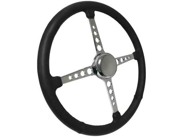 Sprint Steering Wheel Chrome Hot Rod Kit - 15" Leather, 4 Spoke Holes