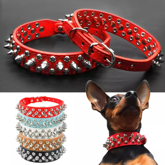 Collier à clous et pointes en cuir PU pour  Petit chien Réglable Chihuahua XXS-L