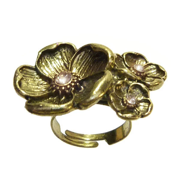 Bague Fantaisie Fleur Rouge En Tissu Ajustable - Taille 56 à 66, Neuf Sans Emballage