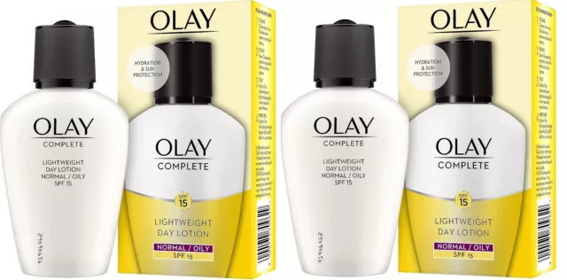 2 Olay Complete Lightweight 3in1 Moisturiser Day lotion Normal Oily SPF 15 100ml