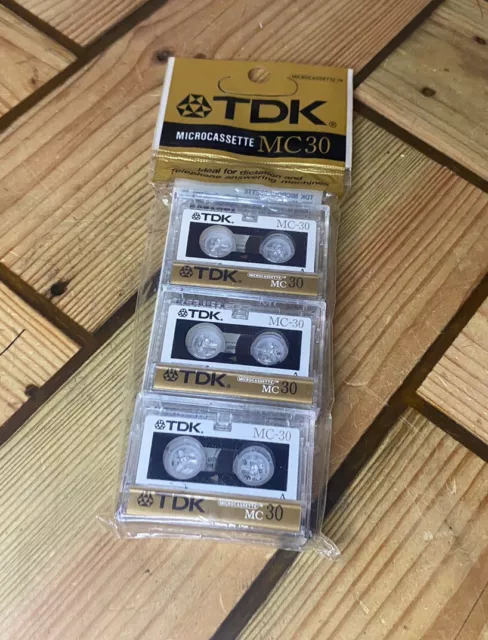 Paquete de microcassette TDK MC30 x3 - nuevo y sellado - dictado - medios en blanco