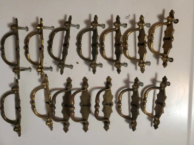 14 Vintage Brass # 314-1 Cabinet Pulls Handles Hardware Keyhole