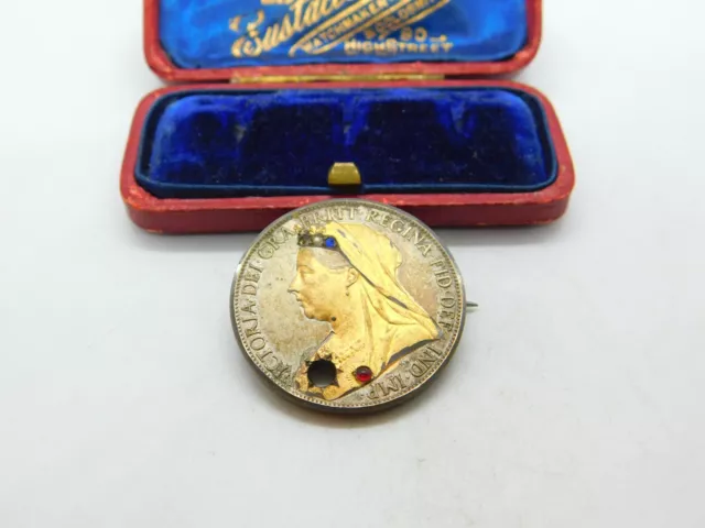 Queen Victoria Scratch Built Diamond Jubilee Penny Brooch Antique 1897