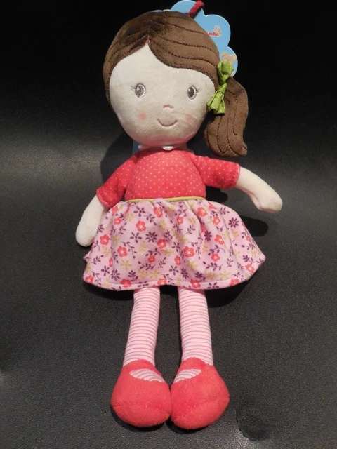 doudou peluche poupée brune robe rouge rose fleur rayé NICOTOY SIMBA 32cm