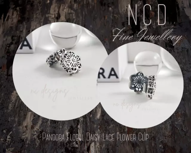 NC Designs Genuine Pandora Sterling Silver Floral Daisy Lace Flower Clip 791836