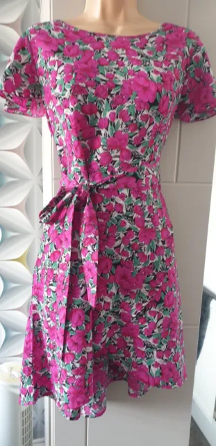 New SHEIN Pink SHORT SLEEVE Floral Fit & Flare TEA DRESS SIZE L (12-14) NWOT