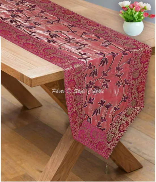 Cubierta de mesa larga floral magenta bordado jacquard corredor de mesa de...