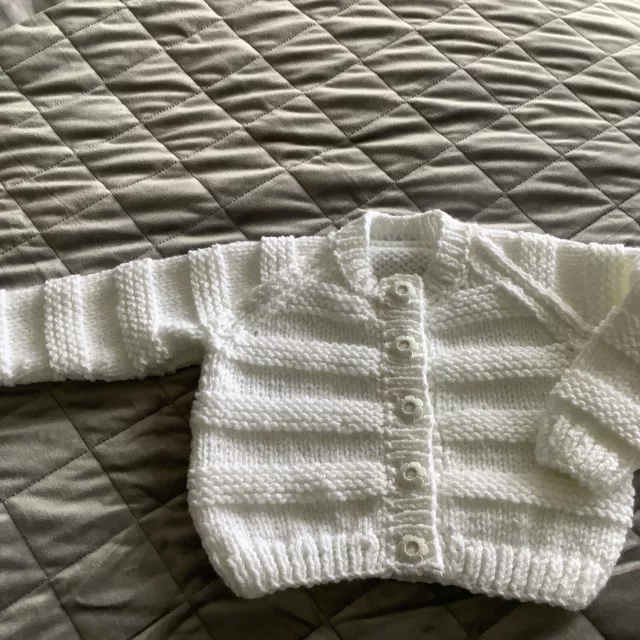 Baby Girls White Chunky Hand Knitted Cardigan Age 18-24 Months