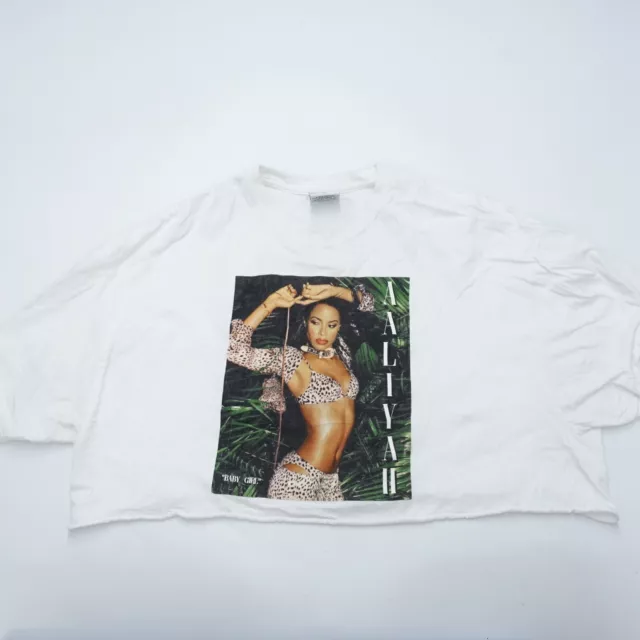 Cross Colours Baby Girl Aaliyah Crop Shirt Women's 3X White Graphic Short Sleeve