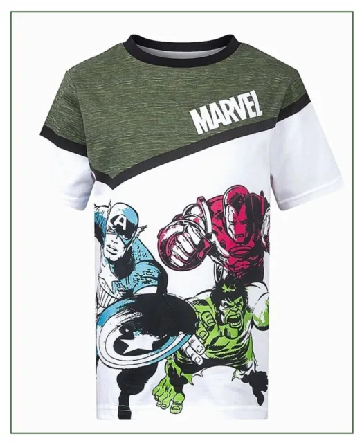 Boys Marvel Comics T-Shirt Superhero Hulk Iron-Man Cpt America Character Top NEW