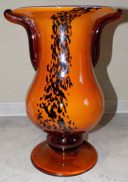 Vase Verre Soufflé A La Bouche Trésor Du Galion Couleur Orange Noir Verrerie Art