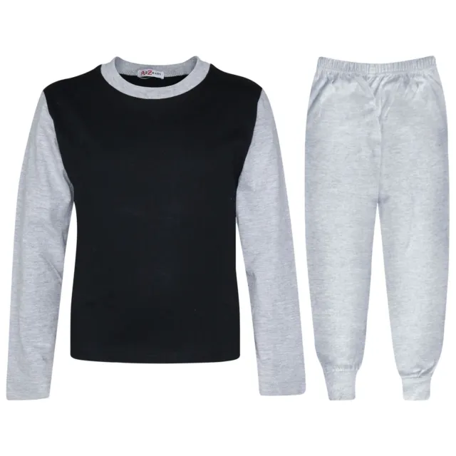 Kids Girls Boys Pjs Contrast Grey Color Plain Stylish Pyjamas Set Age 2-13 Years