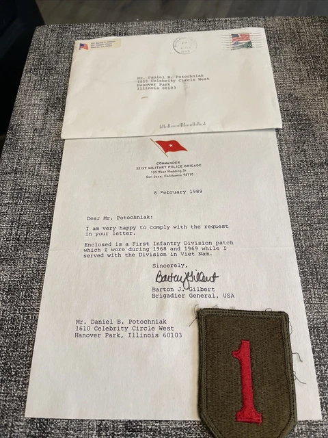 Brig General Barton J Gilbert Signed Correspondence Letter & Patch