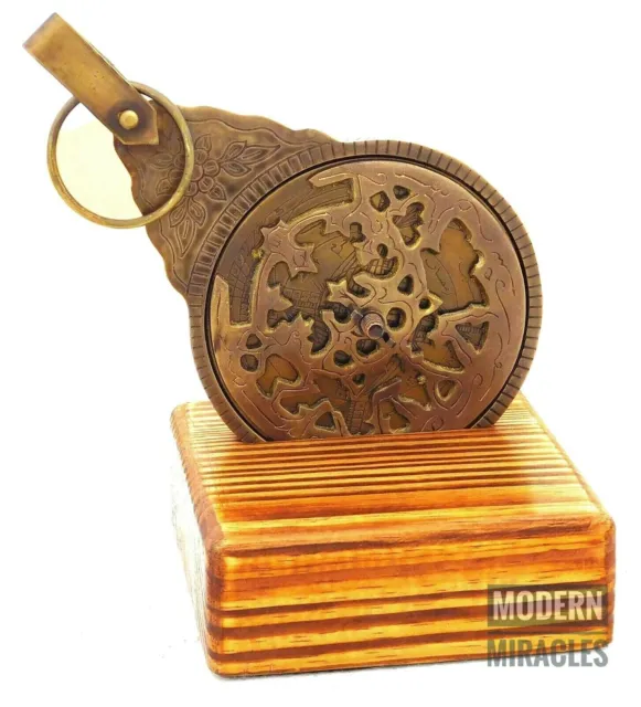 Antiguo latón Vintage grabado astrolabio árabe islámico calendario hecho a...