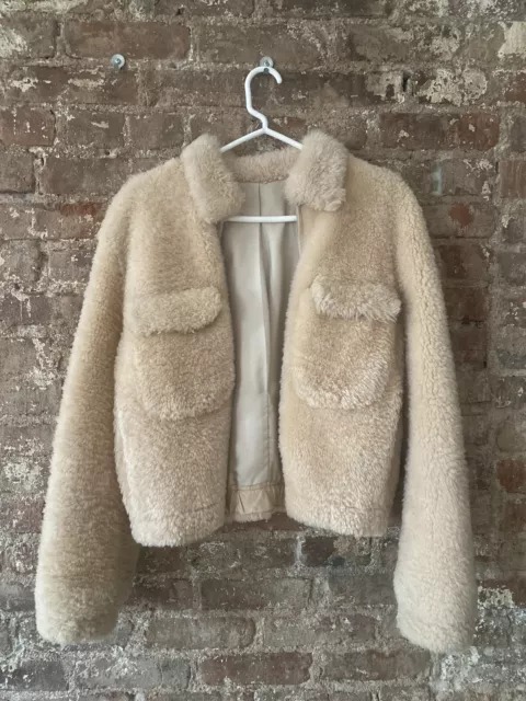 Helmut Lang pinkish creme teddy shearling bomber jacket coat 2