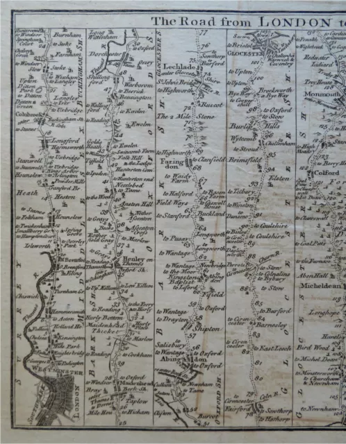London to St. David's Pembrokeshire Wales 1775 Bowen engraved road map travel