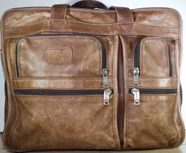 Vintage TUMI Alpha Brown Leather Expandable Briefcase Laptop Messenger Bag