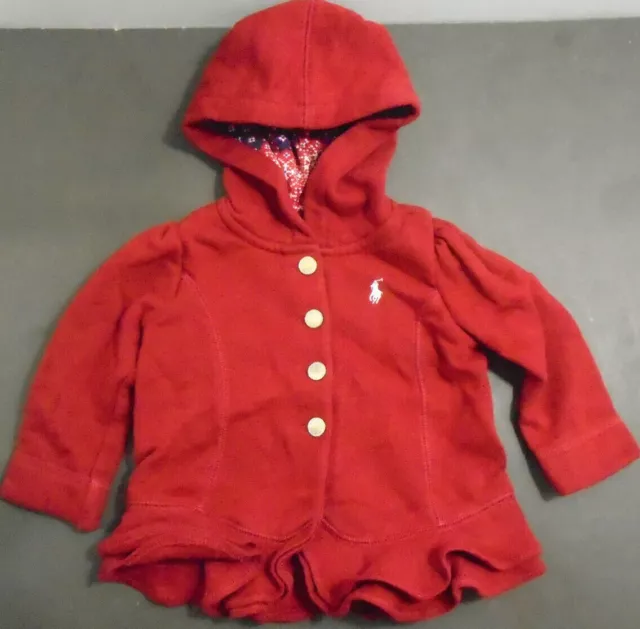 Baby Girl Ralph  Lauren 9 Month Red Hooded Top Jacket With Ruffle Trim