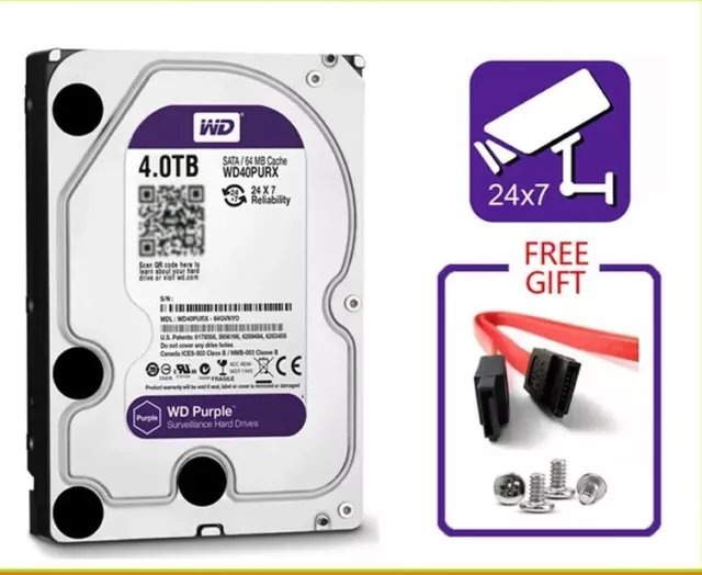 WD Purple 4TB Surveillance Internal Hard Drive Disk 3.5" 64M Cache SATA  6gb/s