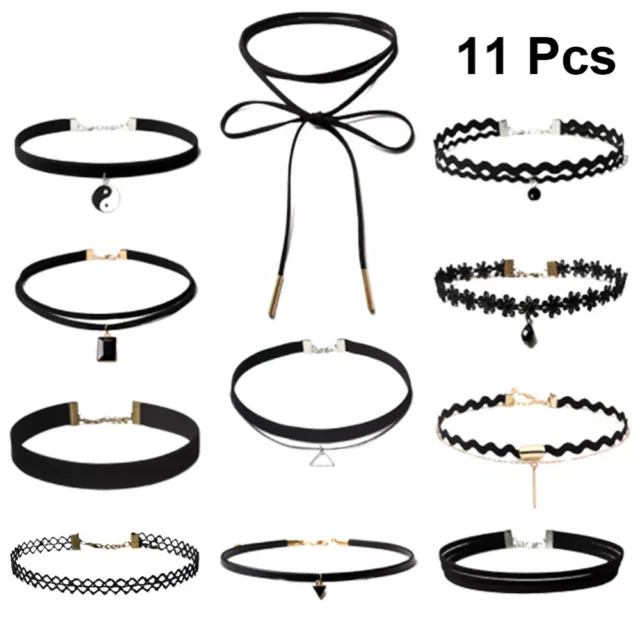 11 Pcs M Miss Black Chocker Lace Choker Necklace Accessories for Women