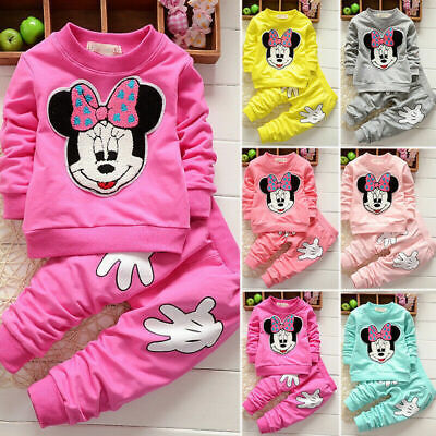 Baby Girls Minnie Mouse Long Sleeve T-Shirt Tops Pants Casual Outfit Set Winter