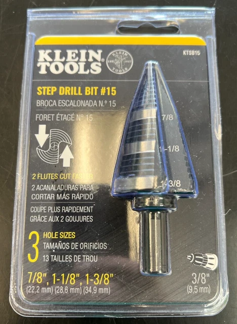 Klein Tools KTSB15 Step Drill Bit #15   7/8", 1-1/8", 1-3/8" NEW