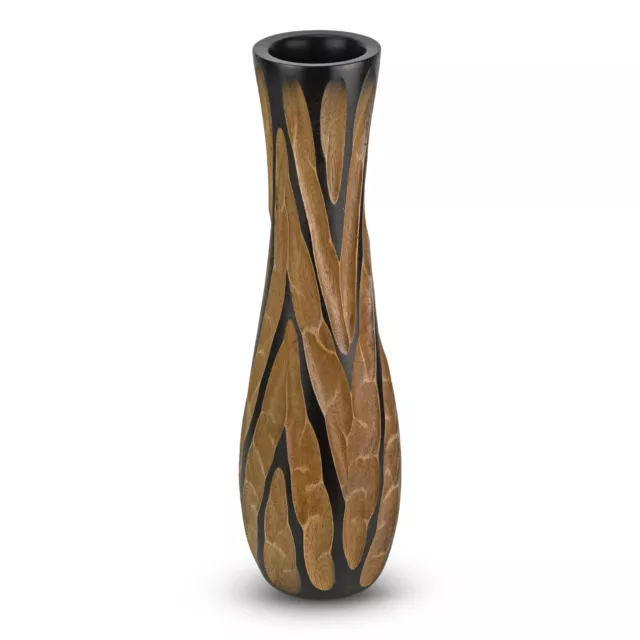 Beautifully Hand Carved Etched Dark Brown Mango Tree Wood Vase