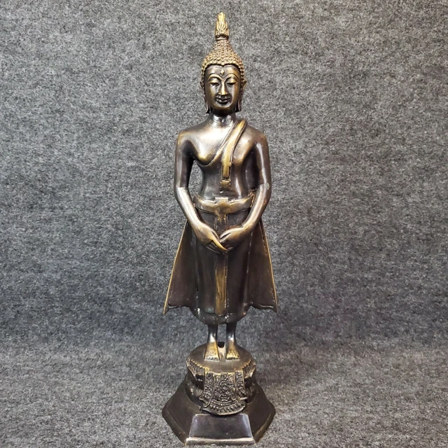 Vtg Antique Standing Solid Bronze Buddha Statue Figure 14.5" Tall