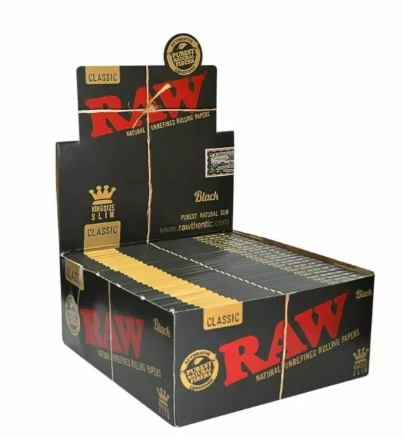 12x RAW CLASSIC BLACK KING SIZE Slim Rolling Papers Natural Unrefined Skins UK