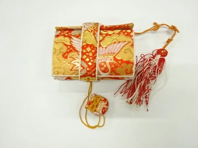 6434868: Japanese Kimono / Antique Hakoseko / Woven Clloud & Crane