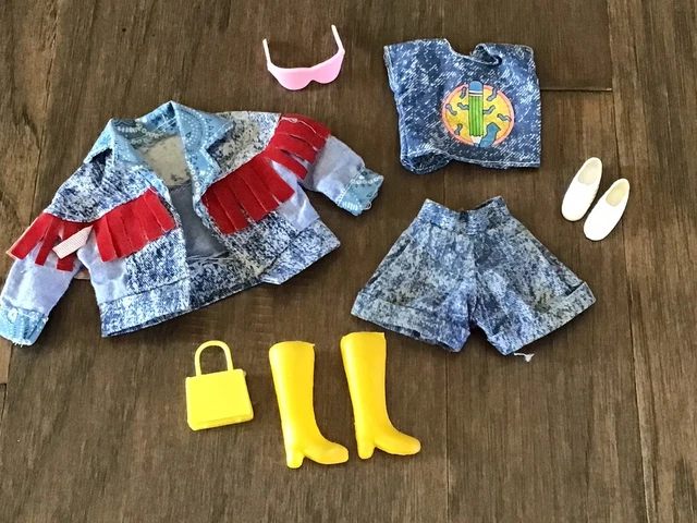 Vintage Barbie Fashion Doll Clothes Unmarked Shorts Jacket Top Shoes Boots Purse