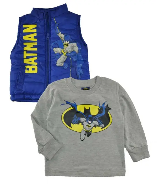 Batman Boys L/S Heather Gray Top 2pc Vest Set Size 2T 3T 4T 4 5 6 7