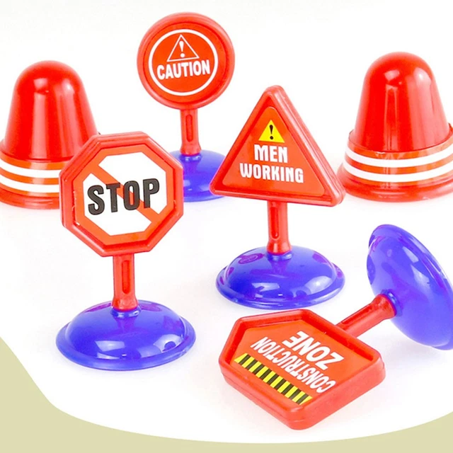 10PCS SIMULATION TRAFFIC Sign Models Road Cone Kids DIY Toy Roadblock ...