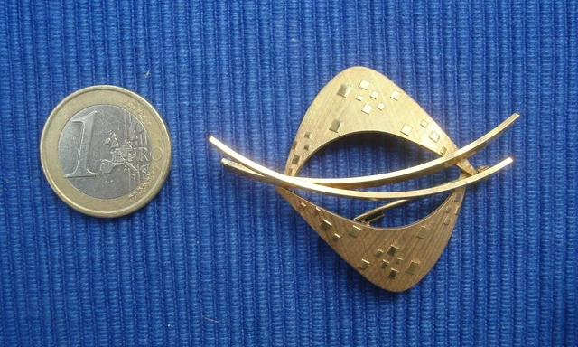 Broche Vintage Années 40/50 - Ruban Avec Volutes En Or Jaune Laminé - Plaqué Or - Fabriqué En France