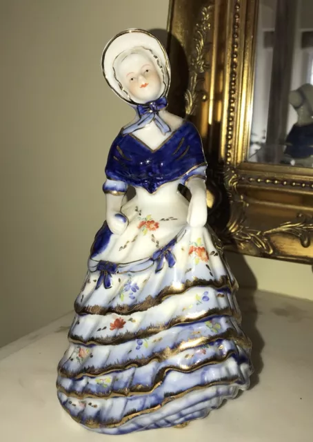 Mary's Menagerie Vintage Victorian Lady Figurine Porcelain Blue and White.