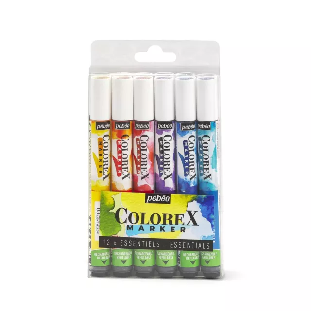 Pebeo Colorex Aquarelle Encre Marqueur Essentiel Ensemble De 12 Stylos