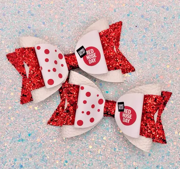 Red Nose Day Girls Accessories Bows Comic Relief Hair Clip Charity Support Name