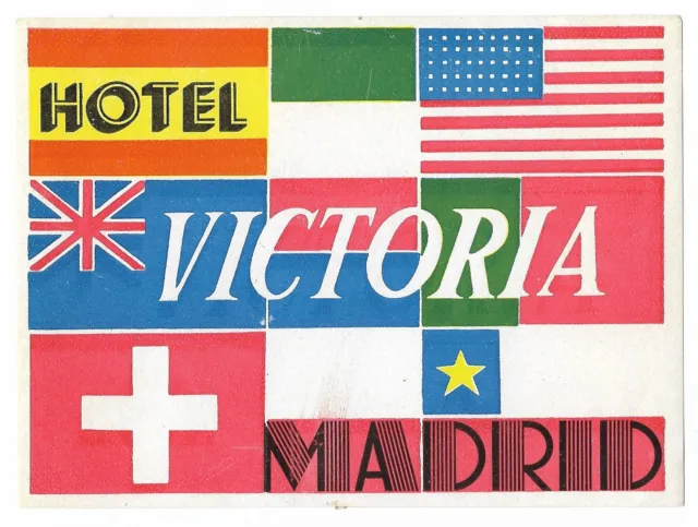 Authentic Vintage Luggage Label ~ HOTEL VICTORIA ~ Madrid, Spain