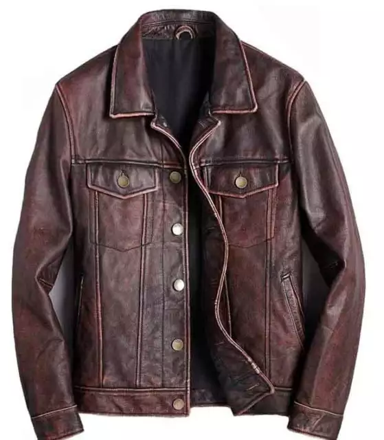 Giacca uomo moto biker vintage cafe racer marrone effetto invecchiato vera pelle