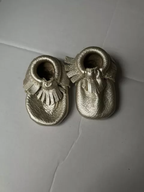 Freshly Picked Moccasins Gold Soft Sole Shoes Baby Size 1