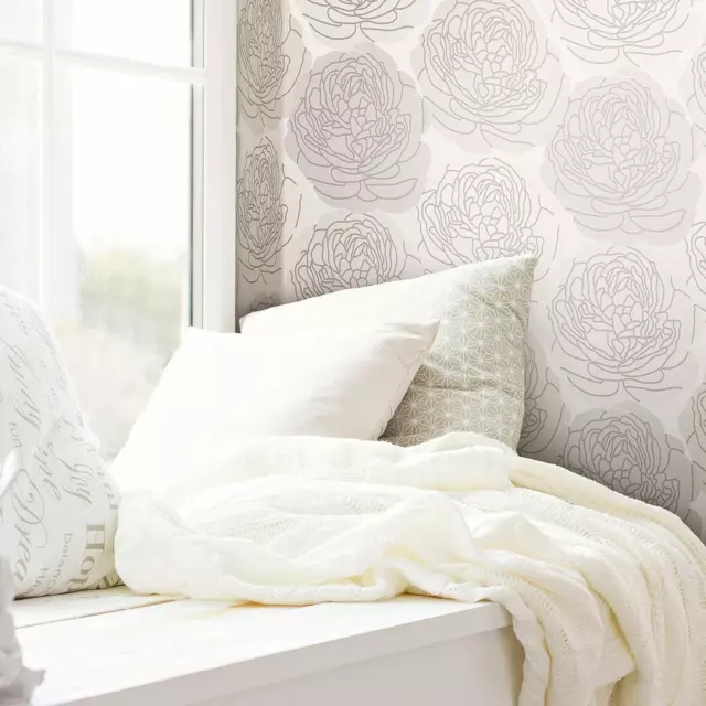 RMK11960RL Taupe and Grey Bed of Roses Peel and Stick Wallpaper