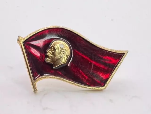 Vintage Soviet Union Lenin Political Red Flag Pin Badge 35 x 23 mm