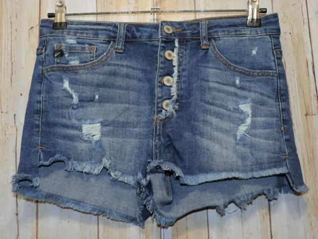 Womens Prefaded Distressed Denim KanCan Flat Front Shorts Size Large very good