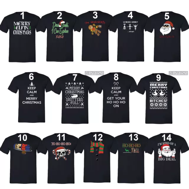 UGLY CHRISTMAS SWEATER Vacation Santa Funny Men Family Crewneck T-shirt Black