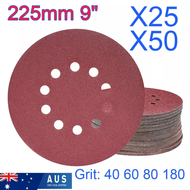 25/40x Sanding Discs Hook Loop Pad 9" 225mm 10 Holes for Plaster Drywall Sander