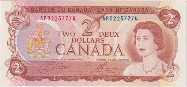 1974 $2 Bank of Canada - UNC - Crow/Bouey   ARD  Prefix - inv#1728