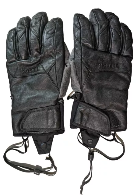 Burton GORE-TEX TouchTec Black Leather Snowboard Ski Gloves Canvas Thumbs M EUC